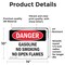 Signmission Gasoline No Smoking No Open Flames Danger Sign, Vinyl Decal, 14in W x 10in L, 2PK OS-2PACK-DS-D-1014-L-2368 - alternate 5
